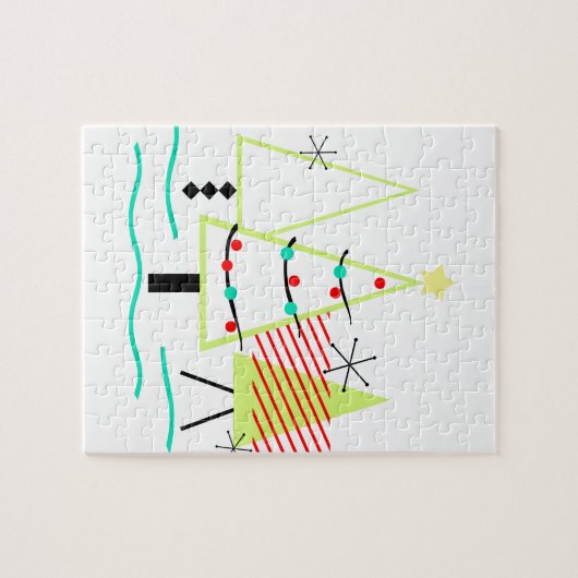 mid - eeuwse moderne kerstboomretro legpuzzel (Horizontaal)