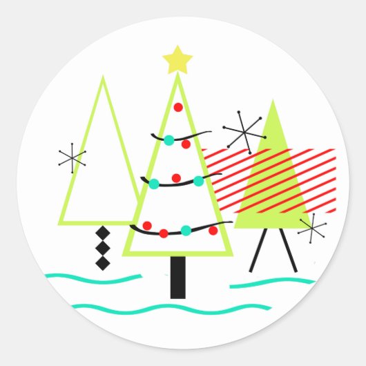 mid - eeuwse moderne kerstboomretro ronde sticker (Voorkant)