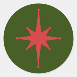 Mid-eeuwse Moderne Retro kerstStar Red Green Ronde Sticker