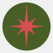 Mid-eeuwse Moderne Retro kerstStar Red Green Ronde Sticker (Voorkant)