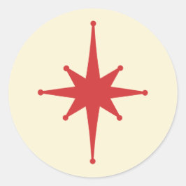 Mid-eeuwse Moderne Retro Star in rood en crème Ronde Sticker