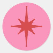 Mid-eeuwse moderne Retro Star Red en roze Ronde Sticker (Voorkant)