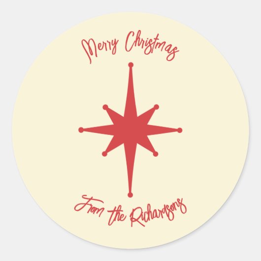 Mid-eeuwse Moderne Retro Xmas Star Personalized Ronde Sticker (Voorkant)