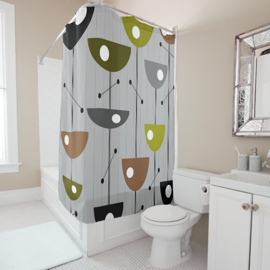 Mid-eeuwse Moderne Ventilatoren Douchegordijn (In situ)