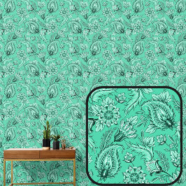 Mid Green Bloemen Paisley Elegant Behang
