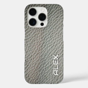 Mid Grey Leather Texture – Realistische Neutral Pa iPhone 16 Pro Hoesje