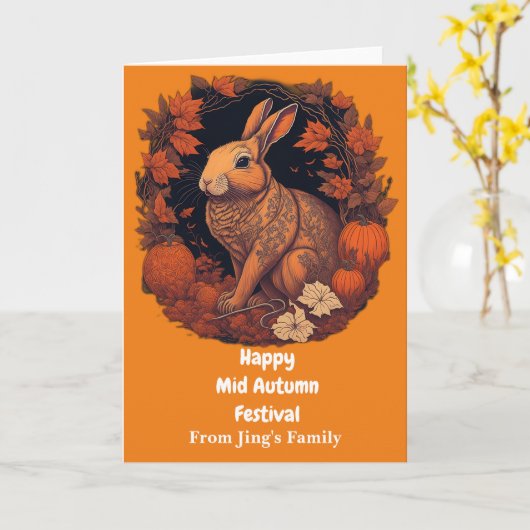 Mid Herfst Festival Konijn Maan groet Kaart (Gele Bloem)