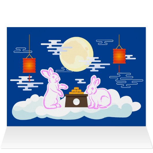 Mid Herfst Festival Maan Konijn Maancake Wolken (Binnen Horizontaal (Boven))