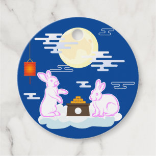 Mid Herfst Festival Maan Konijn Maancake Wolken Bedankjes Labels