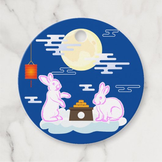 Mid Herfst Festival Maan Konijn Maancake Wolken Bedankjes Labels (Voorkant)