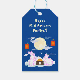 Mid Herfst Festival Maan Konijn Maancake Wolken Cadeaulabel