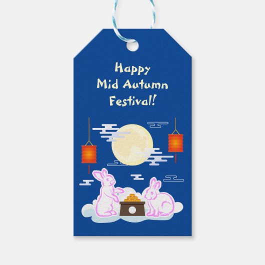 Mid Herfst Festival Maan Konijn Maancake Wolken Cadeaulabel (Voorkant)