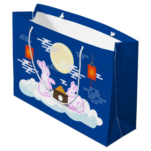 Mid Herfst Festival Maan Konijn Maancake Wolken Groot Cadeauzakje (Achterkant Gekanteld)