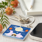 Mid Herfst Festival Maan Konijn Maancake Wolken Sleutelhanger (Voorkant Rechts)