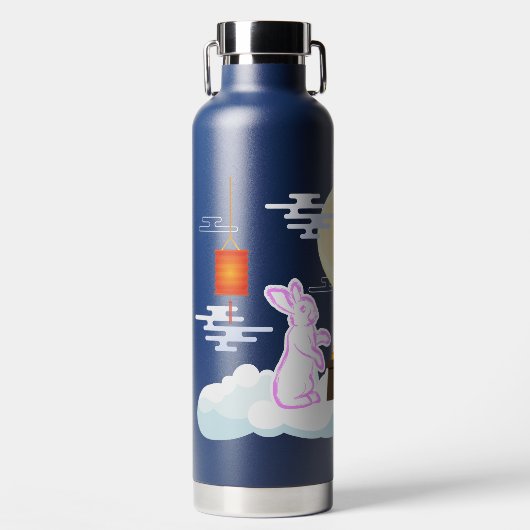 Mid Herfst Festival Maan Konijn Maancake Wolken Waterfles (Voorkant)