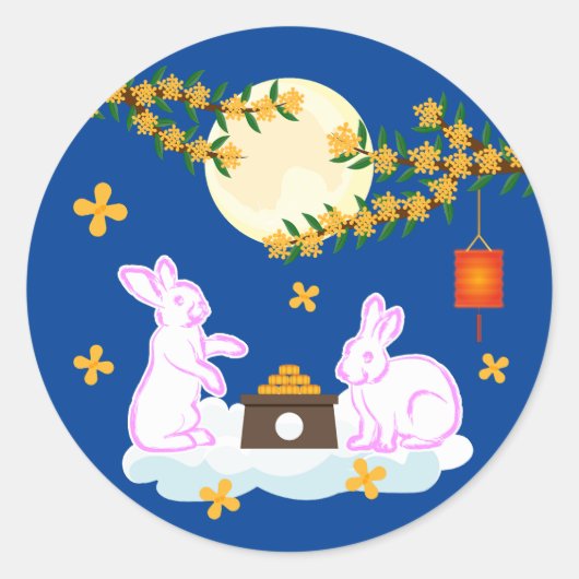 Mid Herfst Festival Maan Konijn Mooncake Osmanthus Ronde Sticker (Voorkant)
