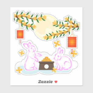 Mid Herfst Festival Maan Konijn Mooncake Osmanthus Sticker