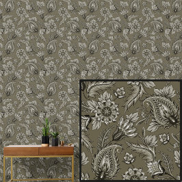Mid licht donkerbruin tan bloemige paisley Elegant Behang