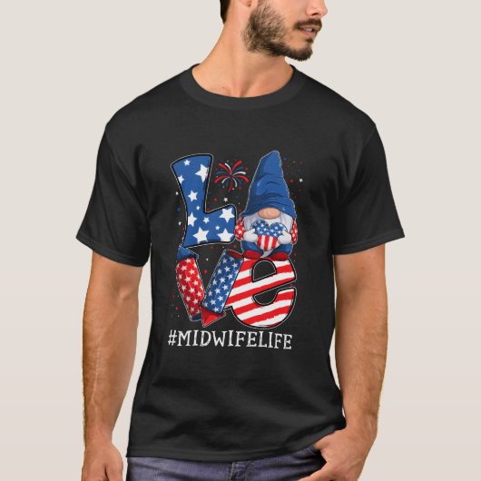 Mid Love 4Th Of July Gnome Usa Patriotic T-shirt (Voorkant)