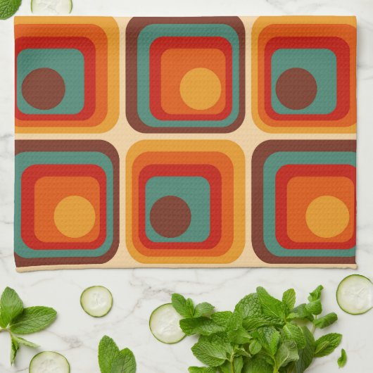 Mid Mod 70s Retro stijl geometrisch ontwerp Theedoek (Gevouwen)