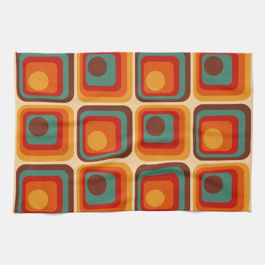 Mid Mod 70s Retro  stijl geometrisch ontwerp Theedoek (Horizontaal)