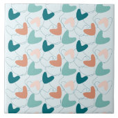 Mid Mod Abstract Patroon Blauwgroen, Perzik, Donke Tegeltje (Voorkant)