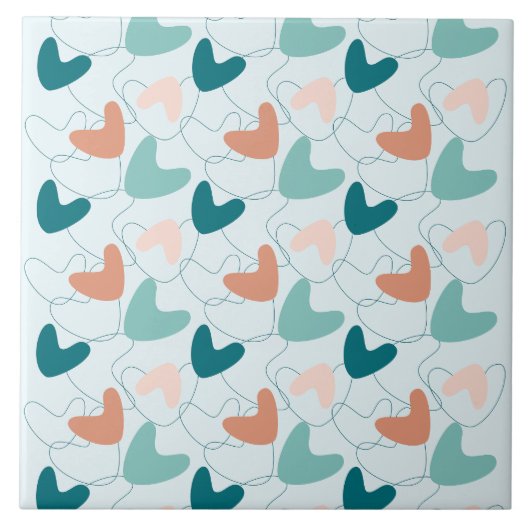 Mid Mod Abstract Patroon Blauwgroen, Perzik, Donke Tegeltje (Voorkant)