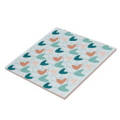 Mid Mod Abstract Patroon Blauwgroen, Perzik, Donke Tegeltje (Zijkant)