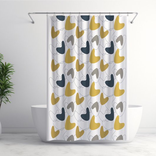 Mid Mod Abstract Pattern Navy, Mustard Yellow Douchegordijn