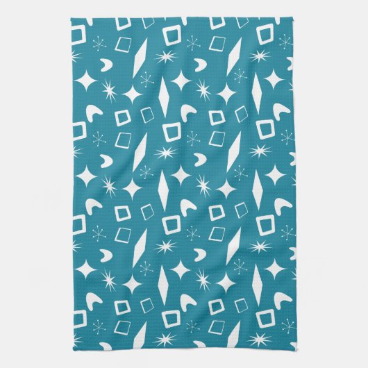 Mid Mod Atomic Mid-Century Modern Retro Blauw Theedoek (Verticaal)