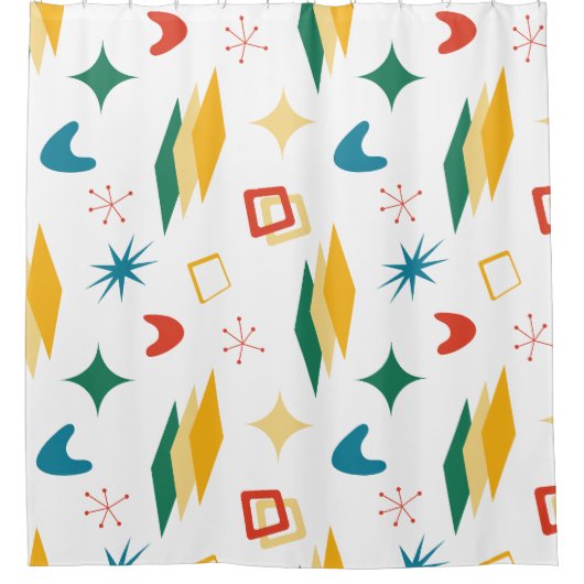 Mid Mod Atomic Mid-Century Moderne Vormen Retro Douchegordijn (Voorkant)
