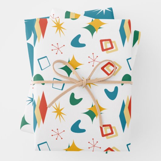 Mid Mod Atomic Mid-Century Moderne Vormen Retro Inpakpapier Vel (In situ)