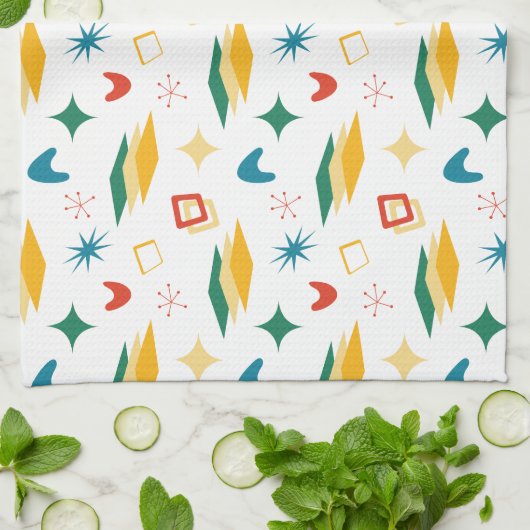 Mid Mod Atomic Mid-Century Moderne Vormen Retro Theedoek (Gevouwen)