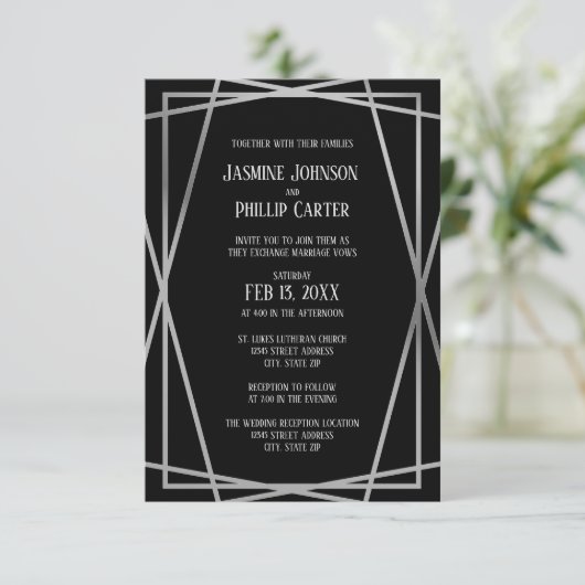 Mid Mod B&G Design- 3x5 Wedding/Ontvangst uitnodig Kaart (Staand voorkant)