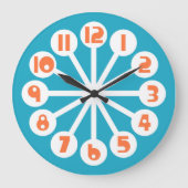 Mid Mod Blauw en Sinaasappel Grote Klok (Voorkant)