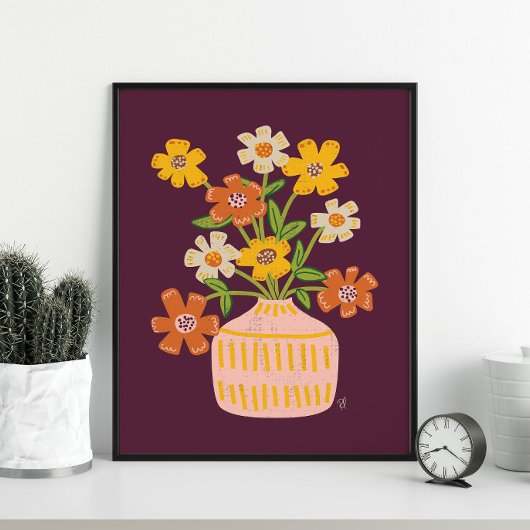 Mid Mod Cosmos Flowers Bouquet Poster