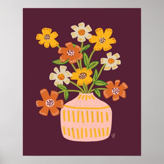Mid Mod Cosmos Flowers Bouquet Poster (Voorkant)