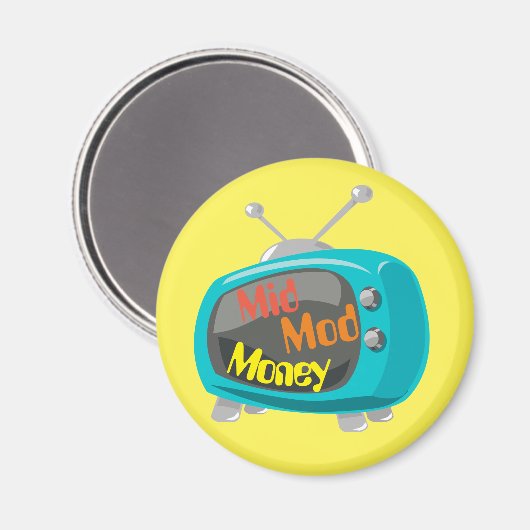 Mid Mod Geld Retro TV Magneet (Voorkant / Achterkant)