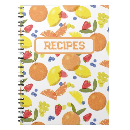 Mid Mod Grungy Risograph Fruit Recipe Notitieboek (Voorkant)