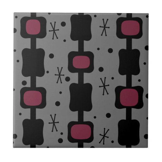 Mid Mod Kolomvaten Maroon Retro Tegeltje (Voorkant)