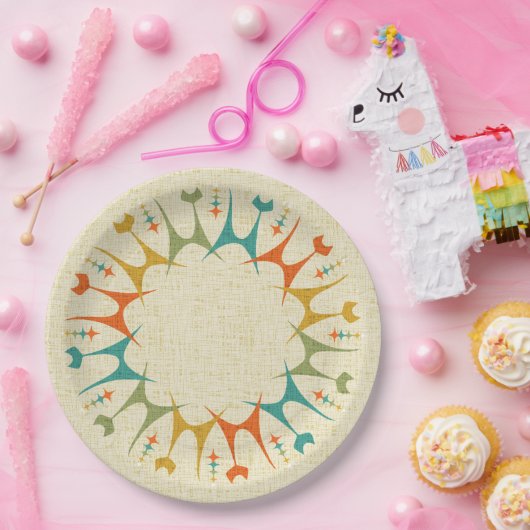 Mid Mod Meow op Tan ©studioxine Papieren Bordje (Feest)