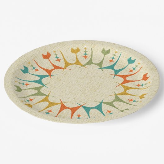 Mid Mod Meow op Tan ©studioxine Papieren Bordje (Gekanteld)