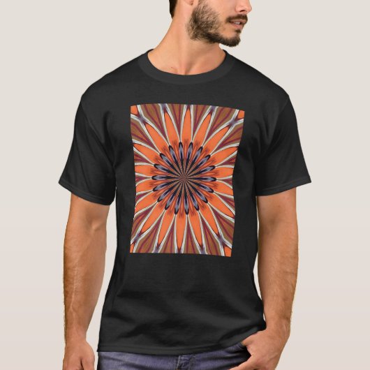 Mid Mod Orange Brown Floral Circle Pattern T-shirt (Voorkant)