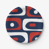 Mid Mod Piquet Pattern Red White en Blue Papieren Bordje (Voorkant)