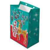 Mid Mod Rendier Christmas Gift Bag Medium Cadeauzakje (Voorkant Gekanteld)
