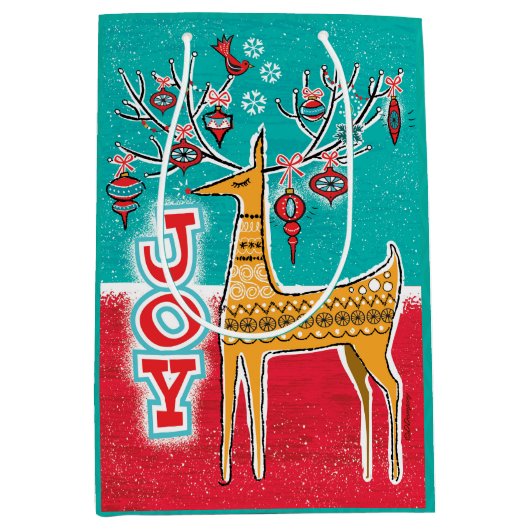 Mid Mod Rendier Christmas Gift Bag Medium Cadeauzakje (Voorkant)