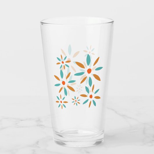 Mid Mod Turquoise Blue And Orange Abstract Flowers Glas (Achterkant)