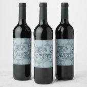 Mid Modern Blauw Geometrische Tegel Bruiloft Custo Wijn Etiket (Flessen)