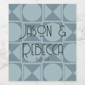 Mid Modern Blauw Geometrische Tegel Bruiloft Custo Wijn Etiket (Enkel label)