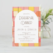 Mid Modern Geometrisch Roze Geel Repetitie Diner Kaart (Staand voorkant)